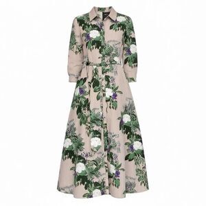 NWOT Zara Botanical Striped Belted Button Up Shirt Maxi Shirt Dress Womens XS